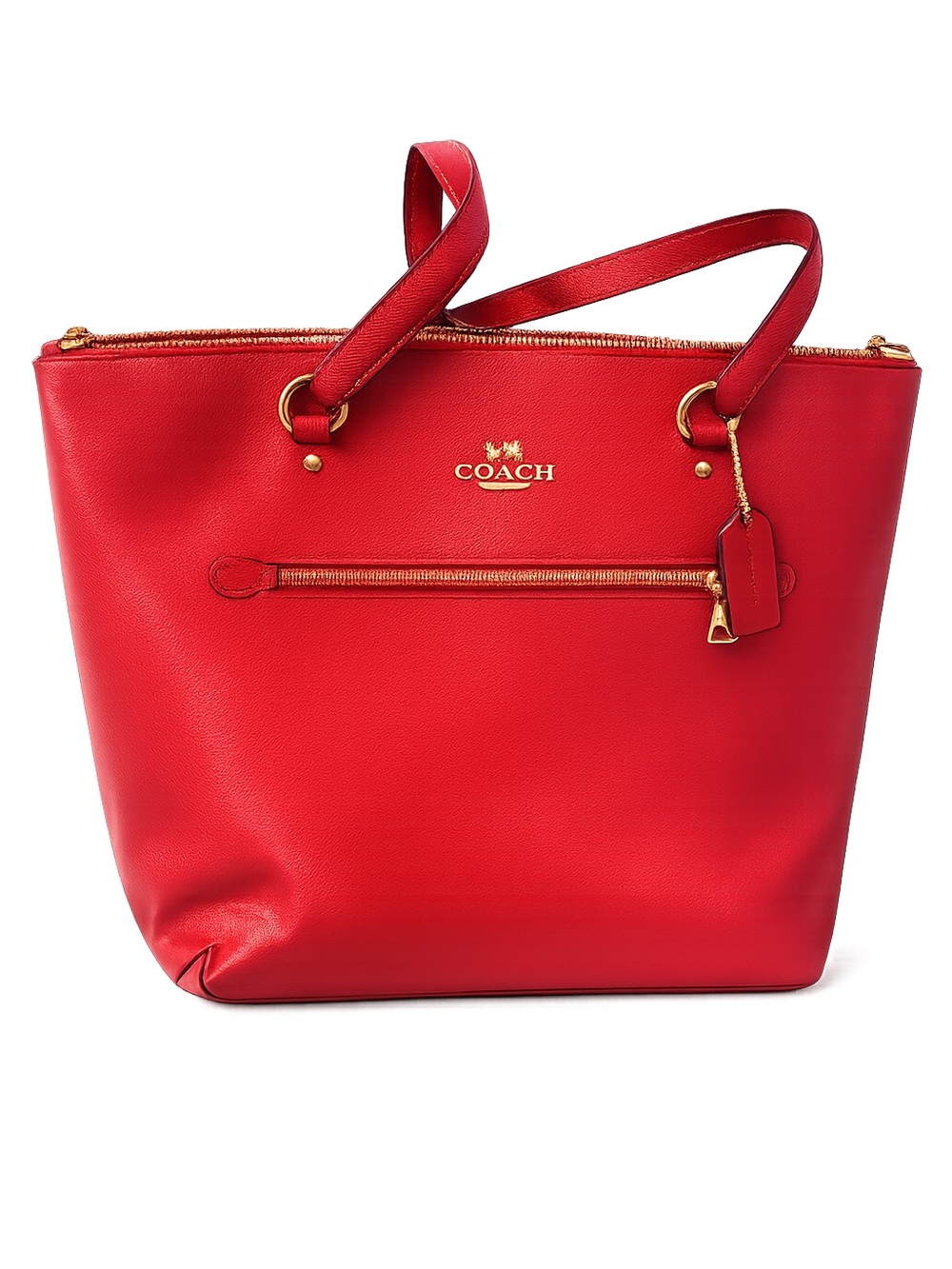 Coach Red Leather Tote with Gold-Tone Accents